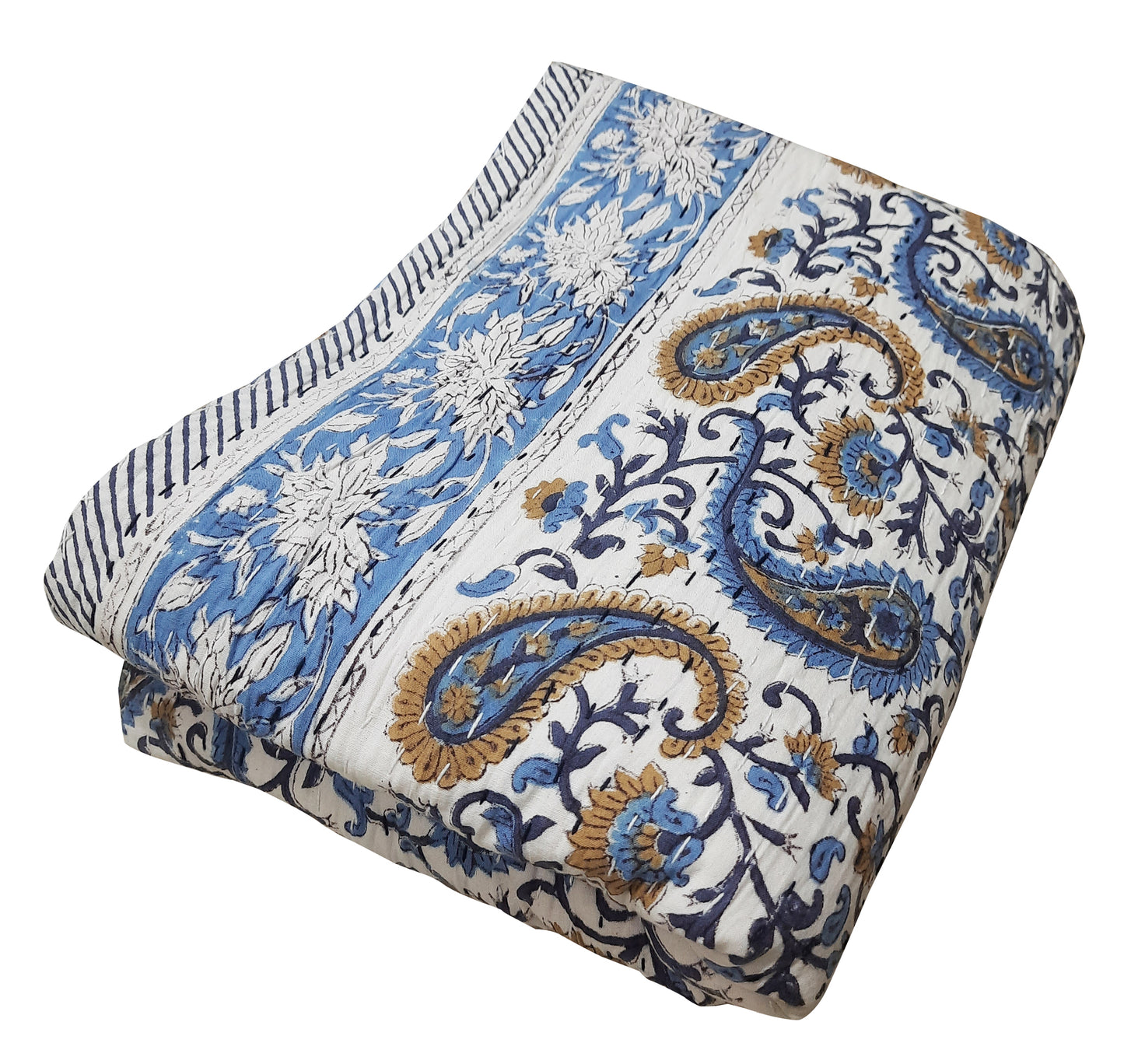 Handmade Cotton Kantha Bedspread Quilt Handmade Throw Blanket Gudari Traditional block Printed