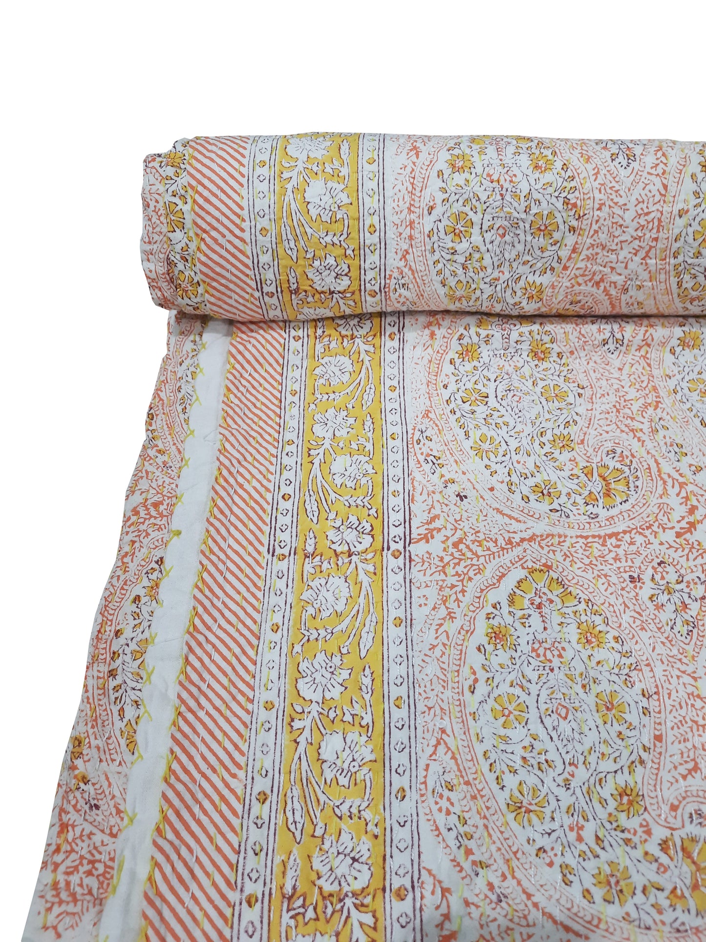 Handmade Cotton Kantha Bedspread Quilt Handmade Throw Blanket Gudari Traditional block Printed