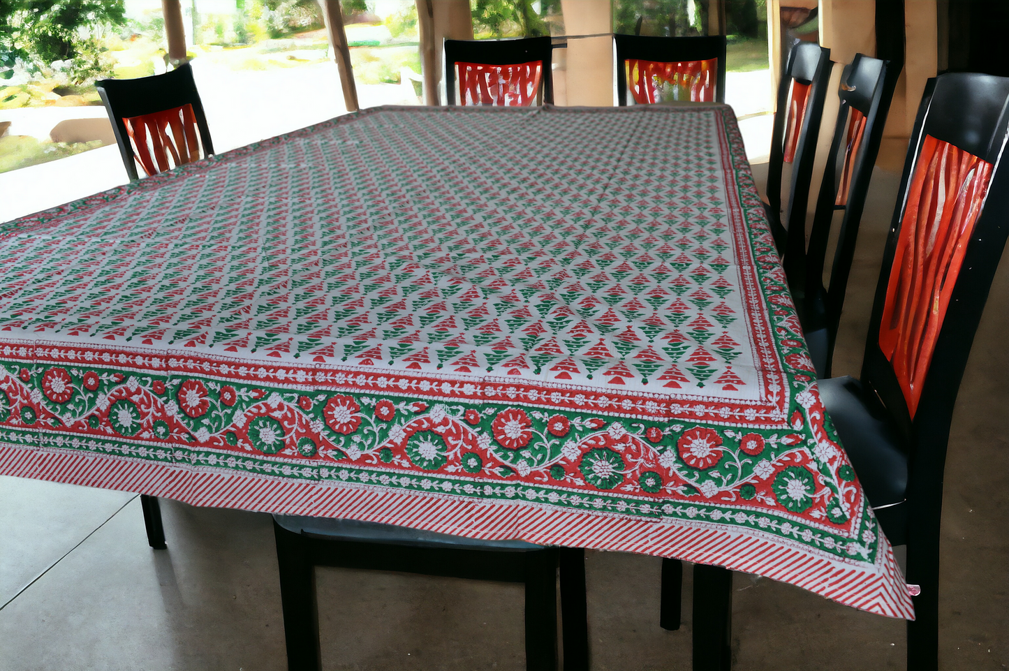 Indian Hand Block Traditional Printed Tablecloth Handmade Cotton Floral 6 Seater Tabletop Decorative for Dinning Table 60 * 90 Inches with Nepkins
