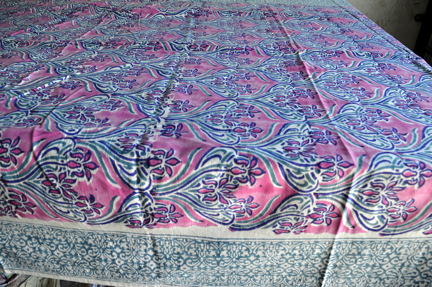 Indian Hand Block Traditional Printed Tablecloth Handmade Cotton Floral 6 Seater Tabletop Decorative for Dinning Table 60 * 90 Inches with Nepkins