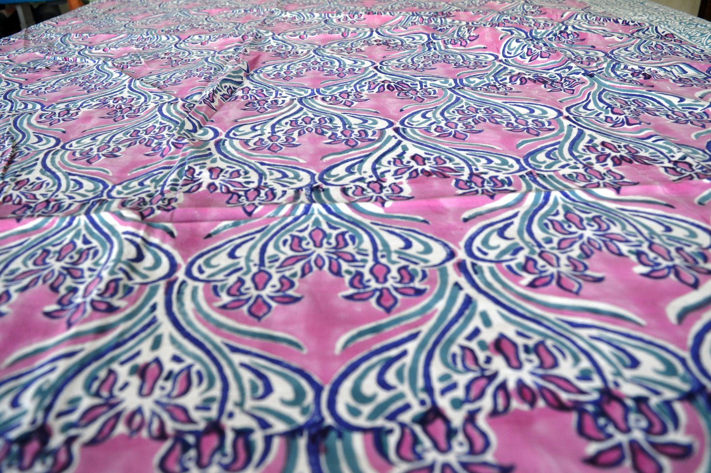 Indian Hand Block Traditional Printed Tablecloth Handmade Cotton Floral 6 Seater Tabletop Decorative for Dinning Table 60 * 90 Inches with Nepkins