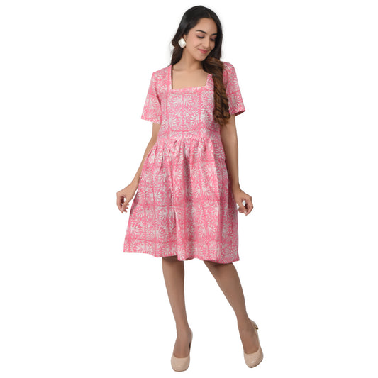 Women Midi Pannel Dress Traditional Block Printed Cotton Dress Casual Wear Summer dress