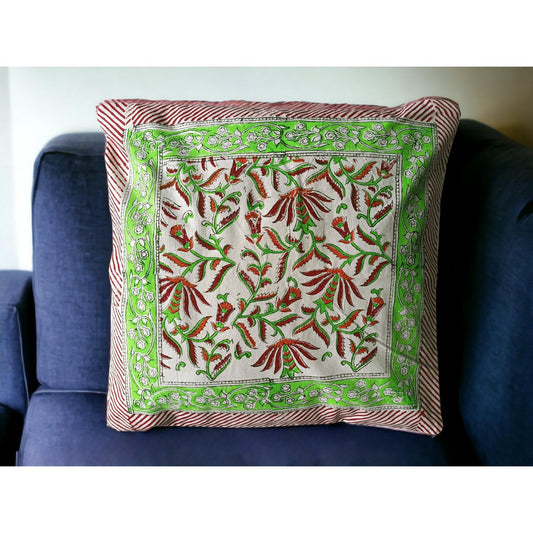 Cotton Cushion Cover Traditional Hand Block Printed Suitable for Bed Room,Living Room,Sofa Car Couch 16x16