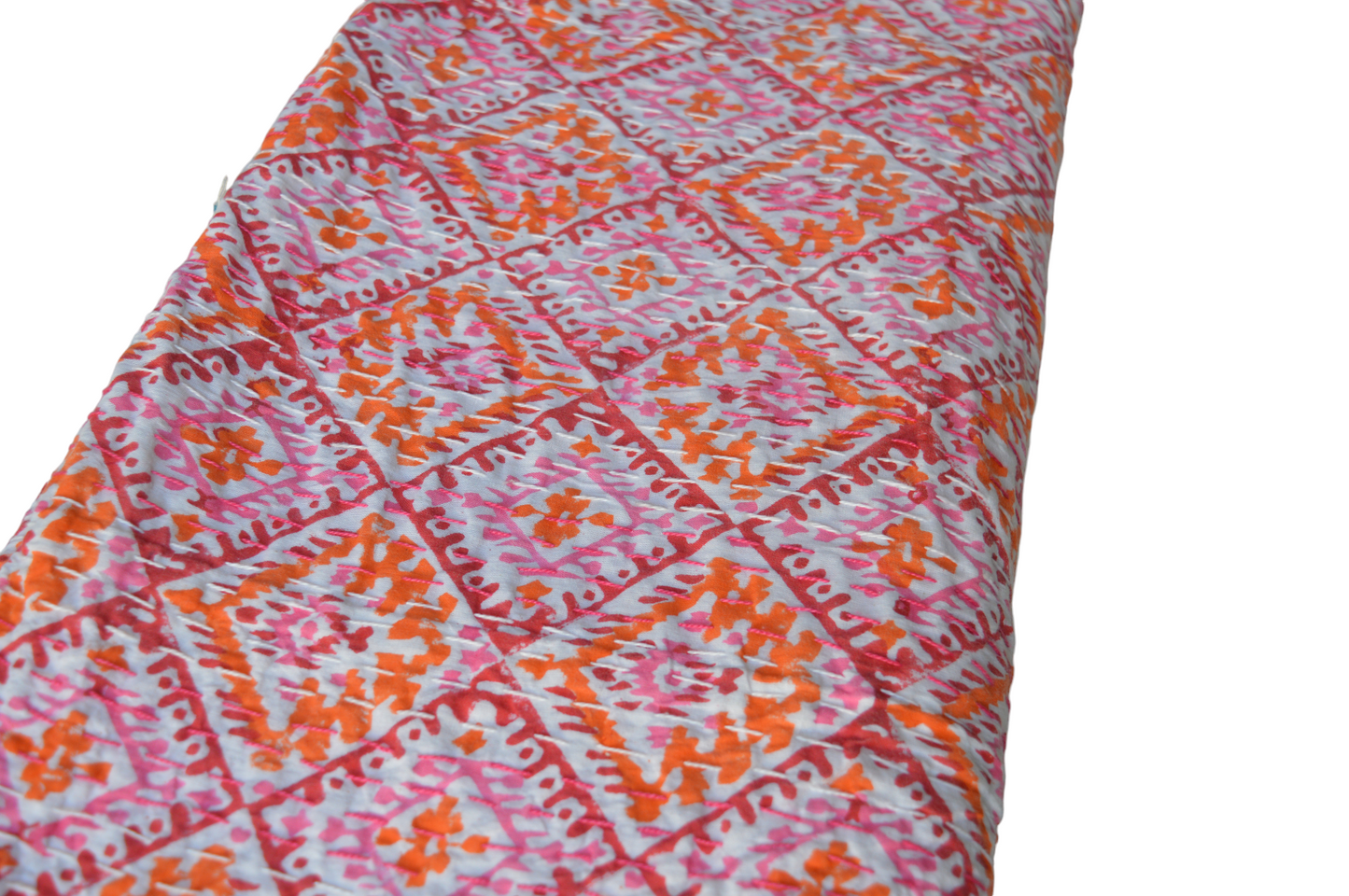 Handmade Cotton Kantha Bedspread Quilt Handmade Throw Blanket Gudari Traditional block Printed