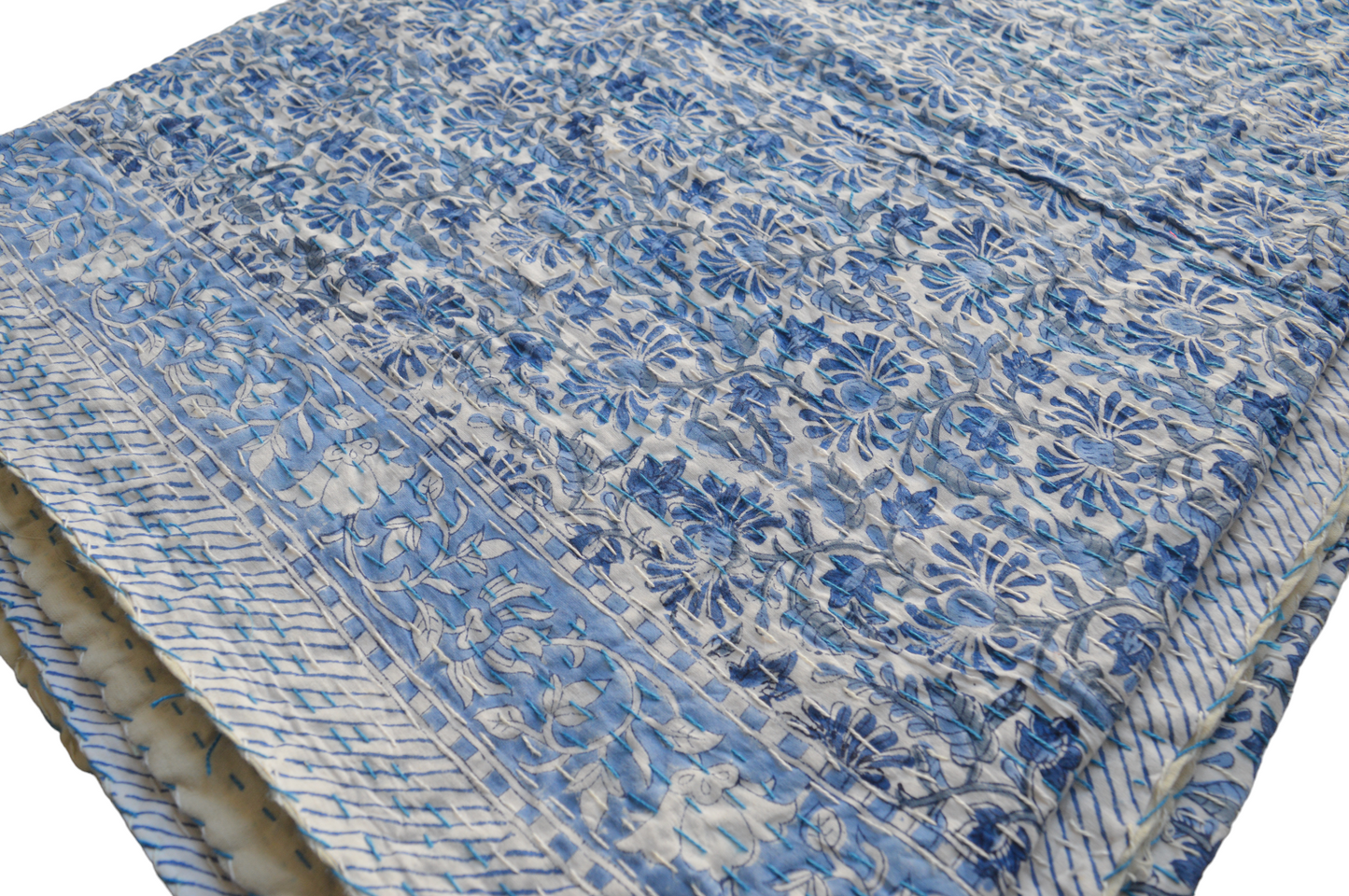 Handmade Cotton Kantha Bedspread Quilt Handmade Throw Blanket Gudari Traditional block Printed