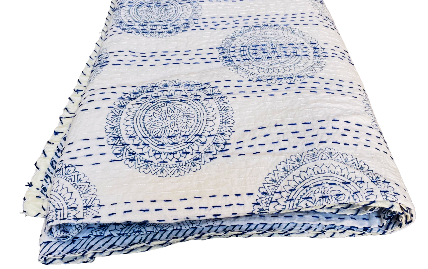 Handmade Cotton Kantha Bedspread Quilt Handmade Throw Blanket Gudari Traditional block Printed