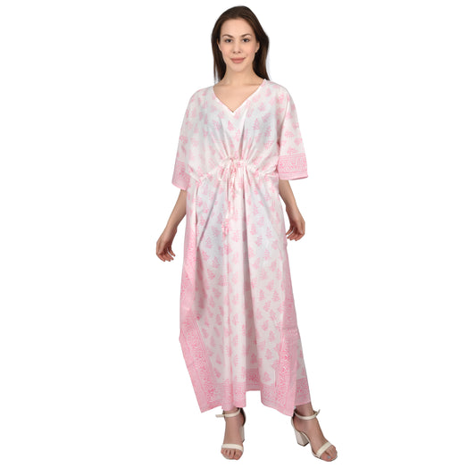 Handblockdruck Baumwollkaftans für Frauen Freie Größe Vintage traditionelle Kunst Maxikleid Schlafkleidung Nachthemd
