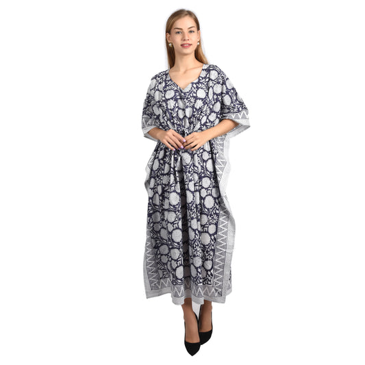 Handblockdruck Baumwollkaftans für Frauen Freie Größe Vintage traditionelle Kunst Maxikleid Schlafkleidung Nachthemd