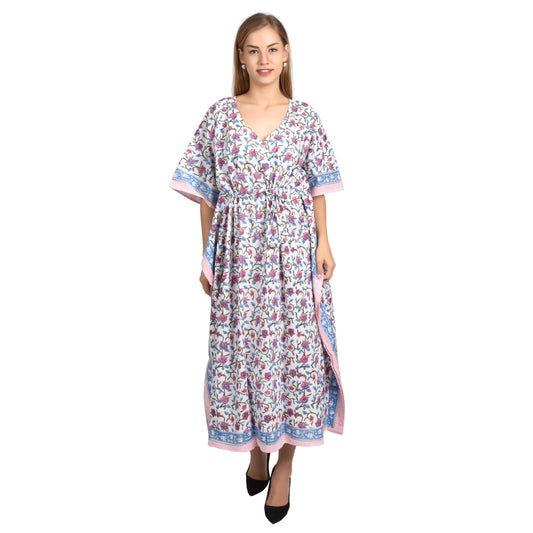 Handblockdruck Baumwollkaftans für Frauen Freie Größe Vintage traditionelle Kunst Maxikleid Schlafkleidung Nachthemd Kaftankleid