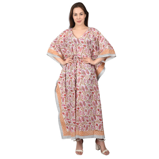 Handblockdruck Baumwollkaftans für Frauen Freie Größe Vintage traditionelle Kunst Maxikleid Schlafkleidung Nachthemd Kaftankleid