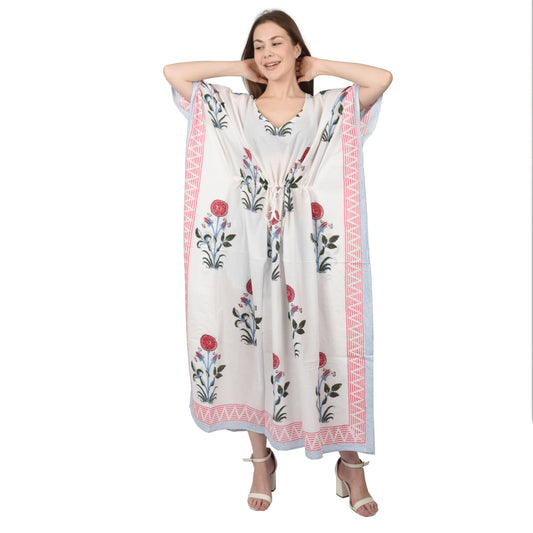Handblockdruck Baumwollkaftans für Frauen Freie Größe Vintage traditionelle Kunst Maxikleid Schlafkleidung Nachthemd