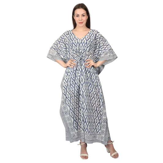 Handblockdruck Baumwollkaftans für Frauen Freie Größe Vintage traditionelle Kunst Maxikleid Schlafkleidung Nachthemd Kaftankleid