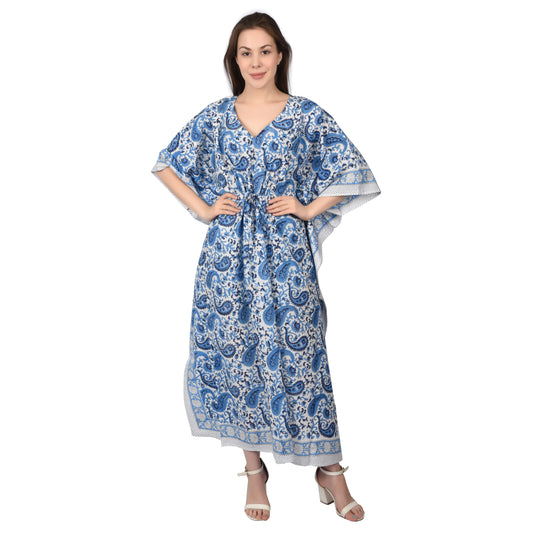 Handblockdruck Baumwollkaftans für Frauen Freie Größe Vintage traditionelle Kunst Maxikleid Schlafkleidung Nachthemd Kaftankleid