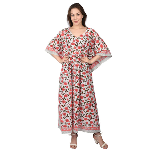 Handblockdruck Baumwollkaftans für Frauen Freie Größe Vintage traditionelle Kunst Maxikleid Schlafkleidung Nachthemd Kaftankleid