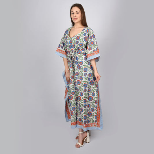 Hand Block Print Cotton Caftans For Women Free Size Vintage traditonal art Maxi gown sleepwear Night gown Kaftan dress