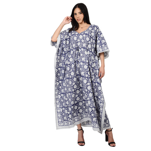 Handblockdruck Baumwollkaftans für Frauen Freie Größe Vintage traditionelle Kunst Maxikleid Schlafkleidung Nachthemd Kaftankleid