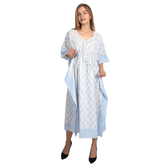Handblockdruck Baumwollkaftans für Frauen Freie Größe Vintage traditionelle Kunst Maxikleid Schlafkleidung Nachthemd