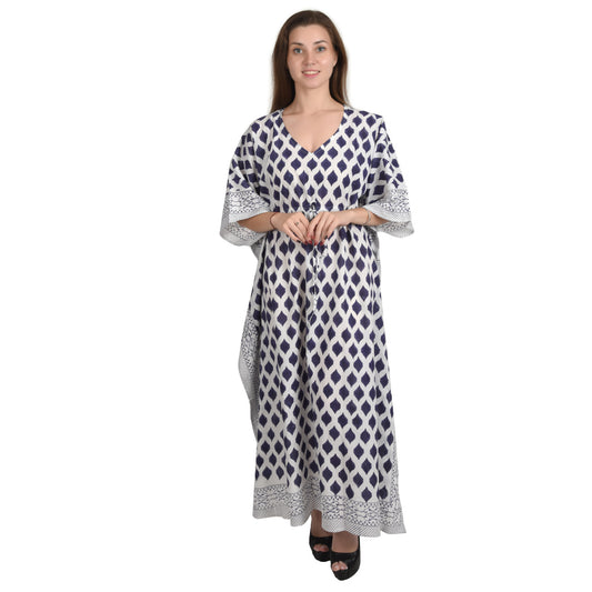 Handblockdruck Baumwollkaftans für Frauen Freie Größe Vintage traditionelle Kunst Maxikleid Schlafkleidung Nachthemd