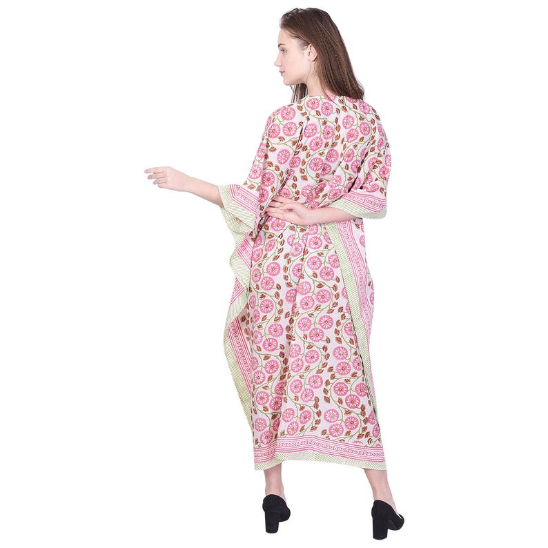 Hand Block Print Cotton Caftans For Women Free Size Maxi Traditional dress