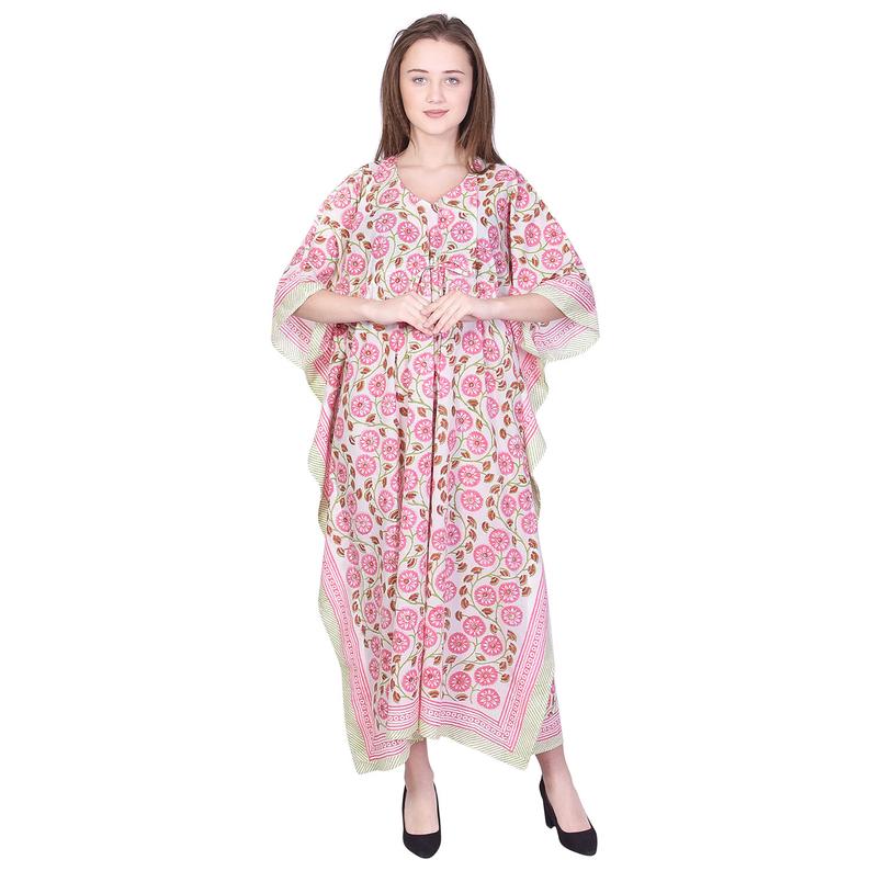 Hand Block Print Cotton Caftans For Women Free Size Maxi Traditional dress