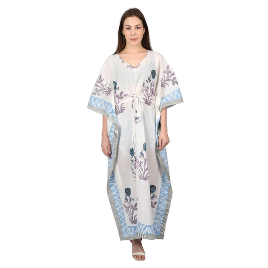 Handblockdruck Baumwollkaftans für Frauen Freie Größe Vintage traditionelle Kunst Maxikleid Schlafkleidung Nachthemd