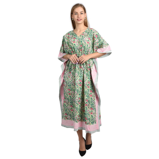 Handblockdruck Baumwollkaftans für Frauen Freie Größe Vintage traditionelle Kunst Maxikleid Schlafkleidung Nachthemd
