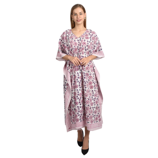 Handblockdruck Baumwollkaftans für Frauen Freie Größe Vintage traditionelle Kunst Maxikleid Schlafkleidung Nachthemd