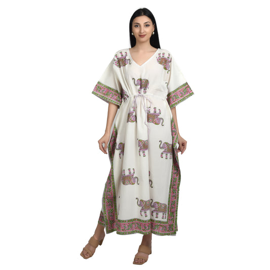 Handblockdruck Baumwollkaftans für Frauen Freie Größe Vintage traditionelle Kunst Maxikleid Schlafkleidung Nachthemd