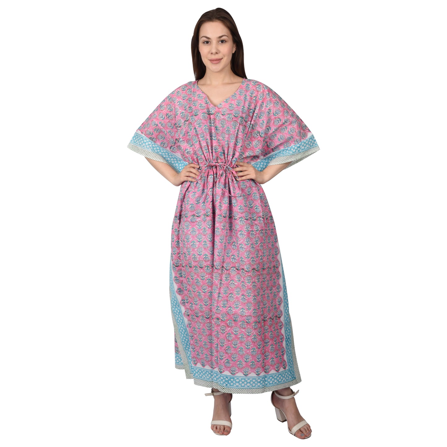 Handblockdruck Baumwollkaftans für Frauen Freie Größe Maxi Traditionelles Kleid Schlafkleidung Maxikleid