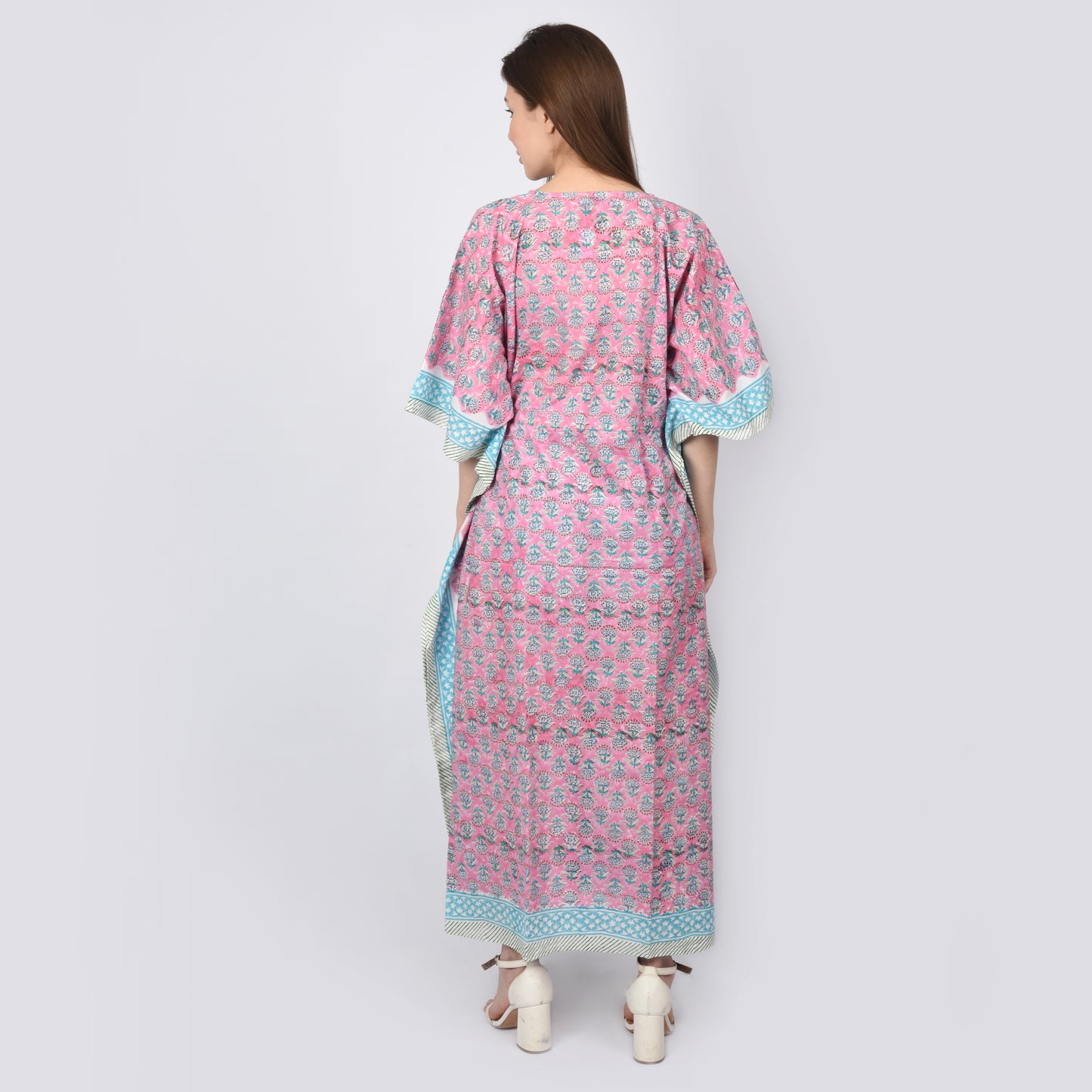 Handblockdruck Baumwollkaftans für Frauen Freie Größe Maxi Traditionelles Kleid Schlafkleidung Maxikleid