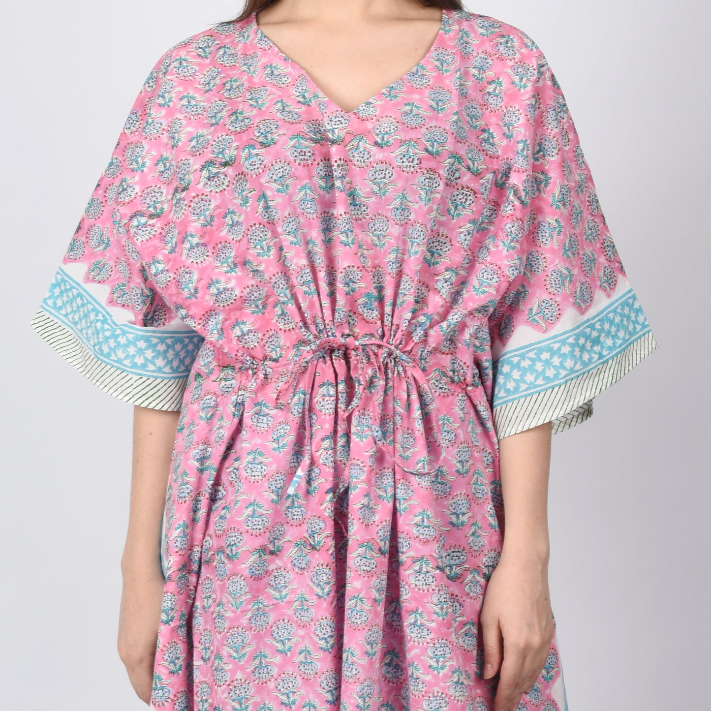 Handblockdruck Baumwollkaftans für Frauen Freie Größe Maxi Traditionelles Kleid Schlafkleidung Maxikleid
