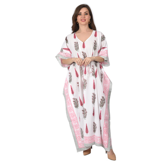 Handblockdruck Baumwollkaftans für Frauen Freie Größe Vintage traditionelle Kunst Maxikleid Schlafkleidung Nachthemd
