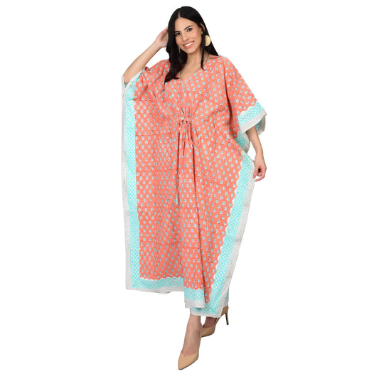 Handblockdruck Baumwollkaftans für Frauen Freie Größe Vintage traditionelle Kunst Maxikleid Schlafkleidung Nachthemd