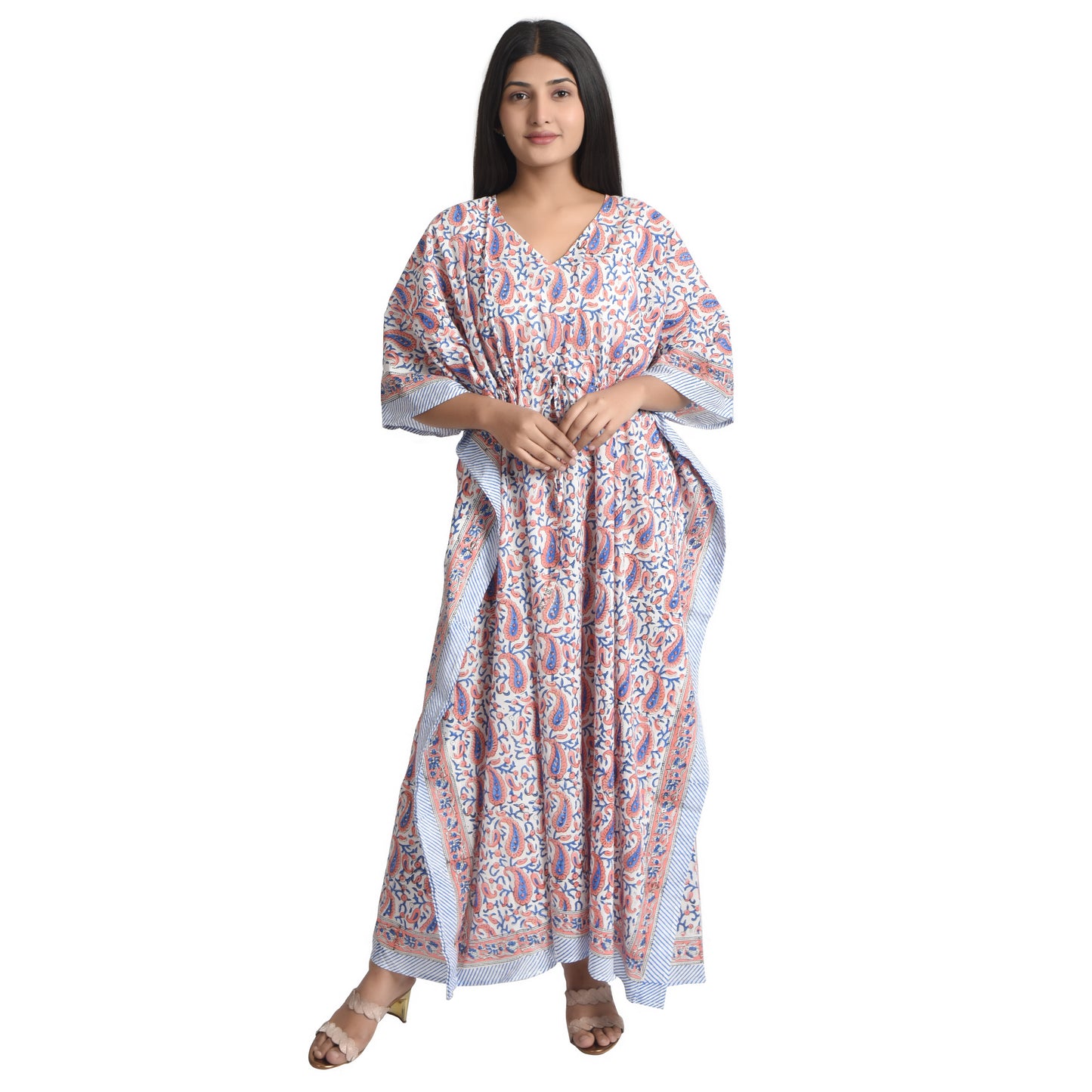 Hand Block Print Cotton Caftans For Women Free Size Vintage traditonal art Maxi gown sleepwear Night gown Kaftan dress