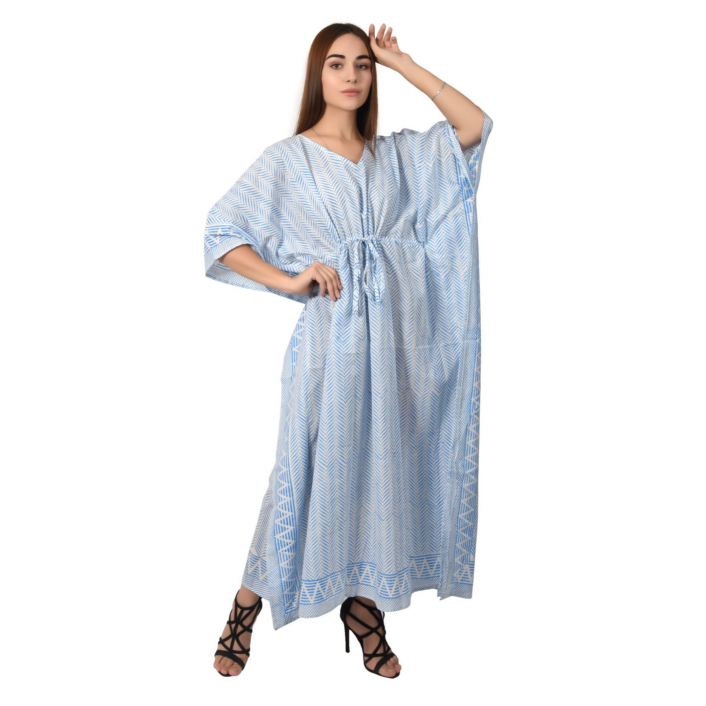Handblockdruck Baumwollkaftans für Frauen Freie Größe Vintage traditionelle Kunst Maxikleid Schlafkleidung Nachthemd Kaftankleid