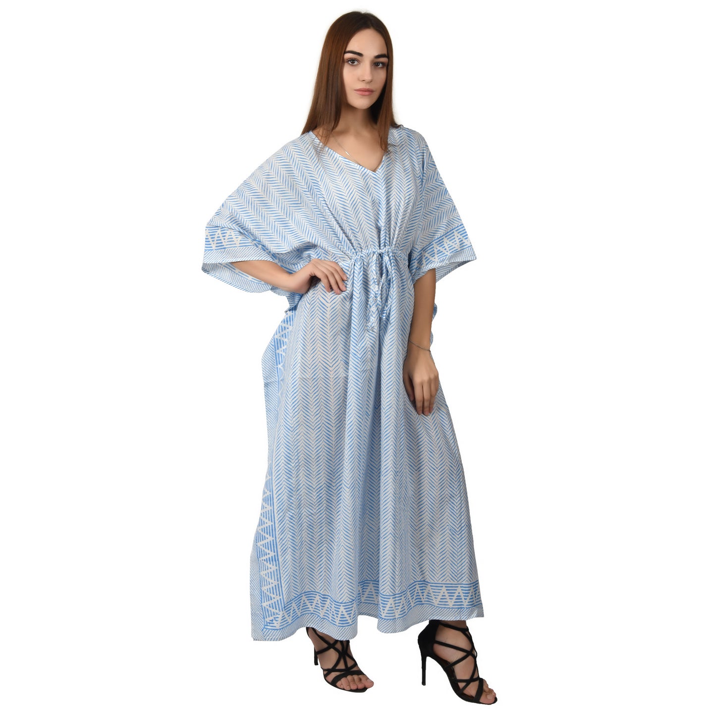 Handblockdruck Baumwollkaftans für Frauen Freie Größe Vintage traditionelle Kunst Maxikleid Schlafkleidung Nachthemd Kaftankleid