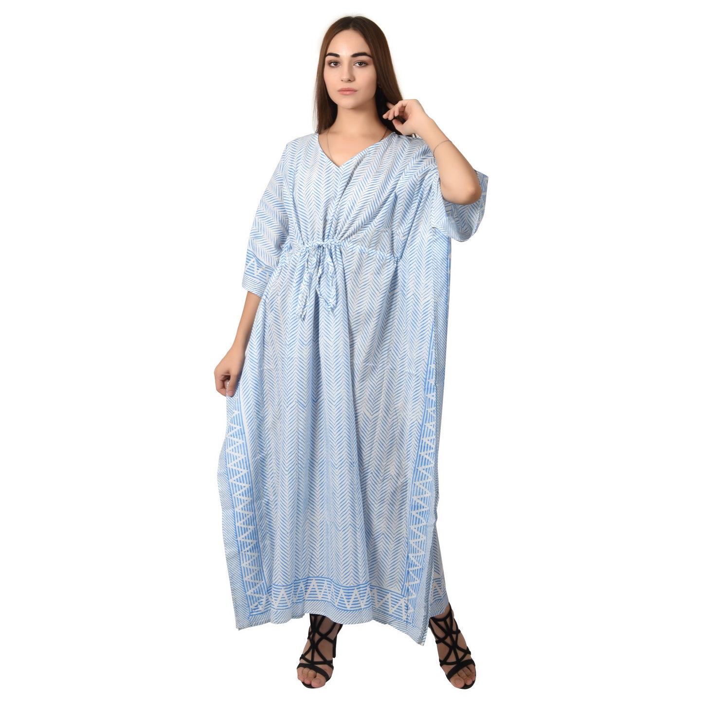 Handblockdruck Baumwollkaftans für Frauen Freie Größe Vintage traditionelle Kunst Maxikleid Schlafkleidung Nachthemd Kaftankleid