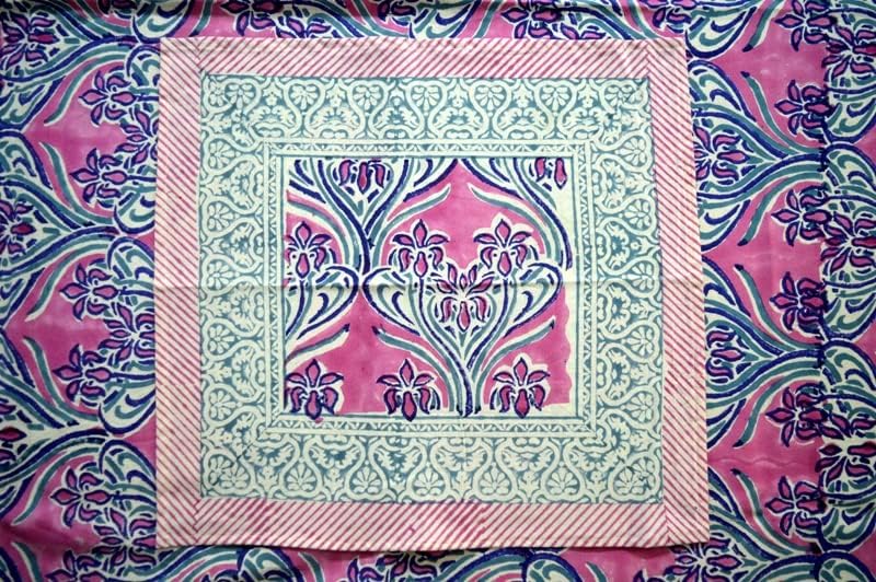 Indian Hand Block Traditional Printed Tablecloth Handmade Cotton Floral 6 Seater Tabletop Decorative for Dinning Table 60 * 90 Inches with Nepkins