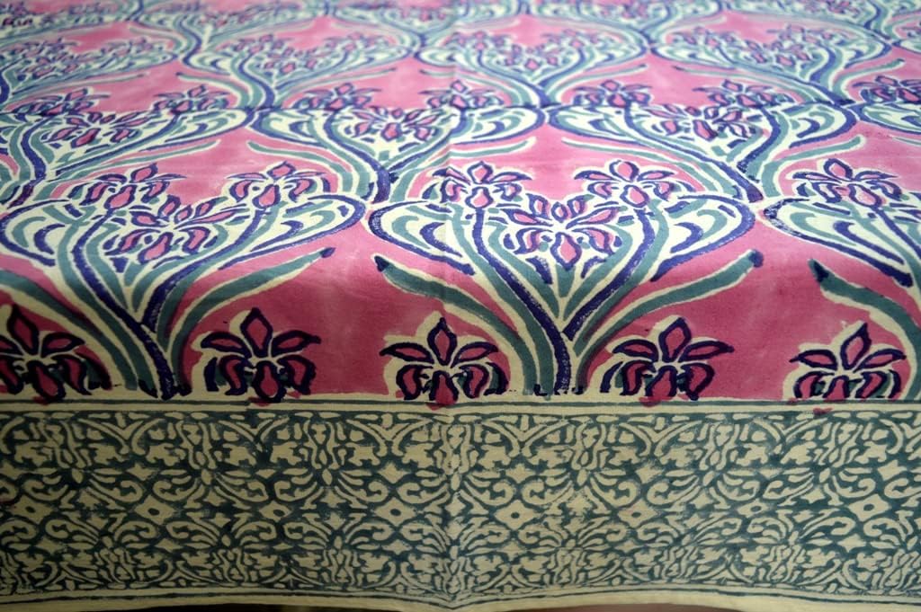 Indian Hand Block Traditional Printed Tablecloth Handmade Cotton Floral 6 Seater Tabletop Decorative for Dinning Table 60 * 90 Inches with Nepkins