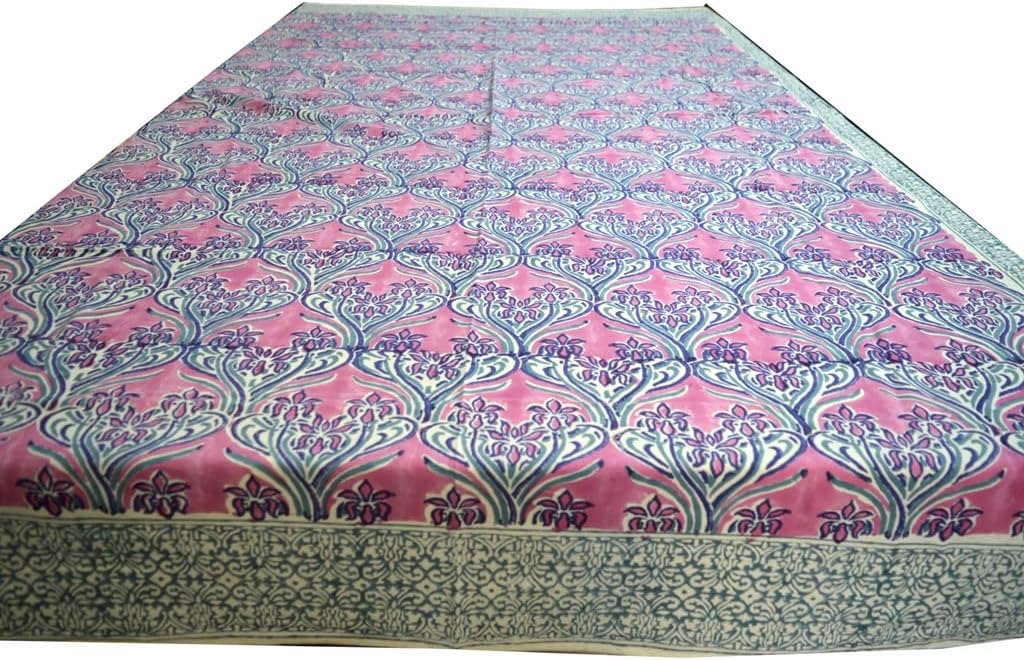Indian Hand Block Traditional Printed Tablecloth Handmade Cotton Floral 6 Seater Tabletop Decorative for Dinning Table 60 * 90 Inches with Nepkins