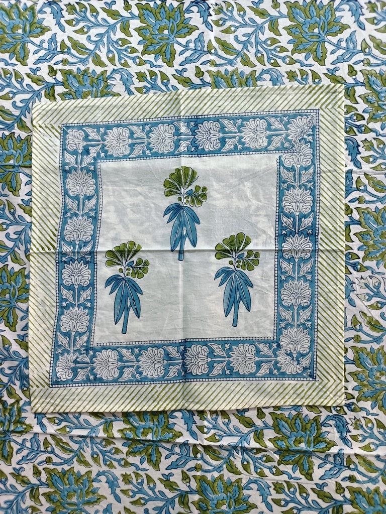Indian Hand Block Traditional Printed Tablecloth Handmade Cotton Floral 6 Seater Tabletop Decorative for Dinning Table 60 * 90 Inches with Nepkins