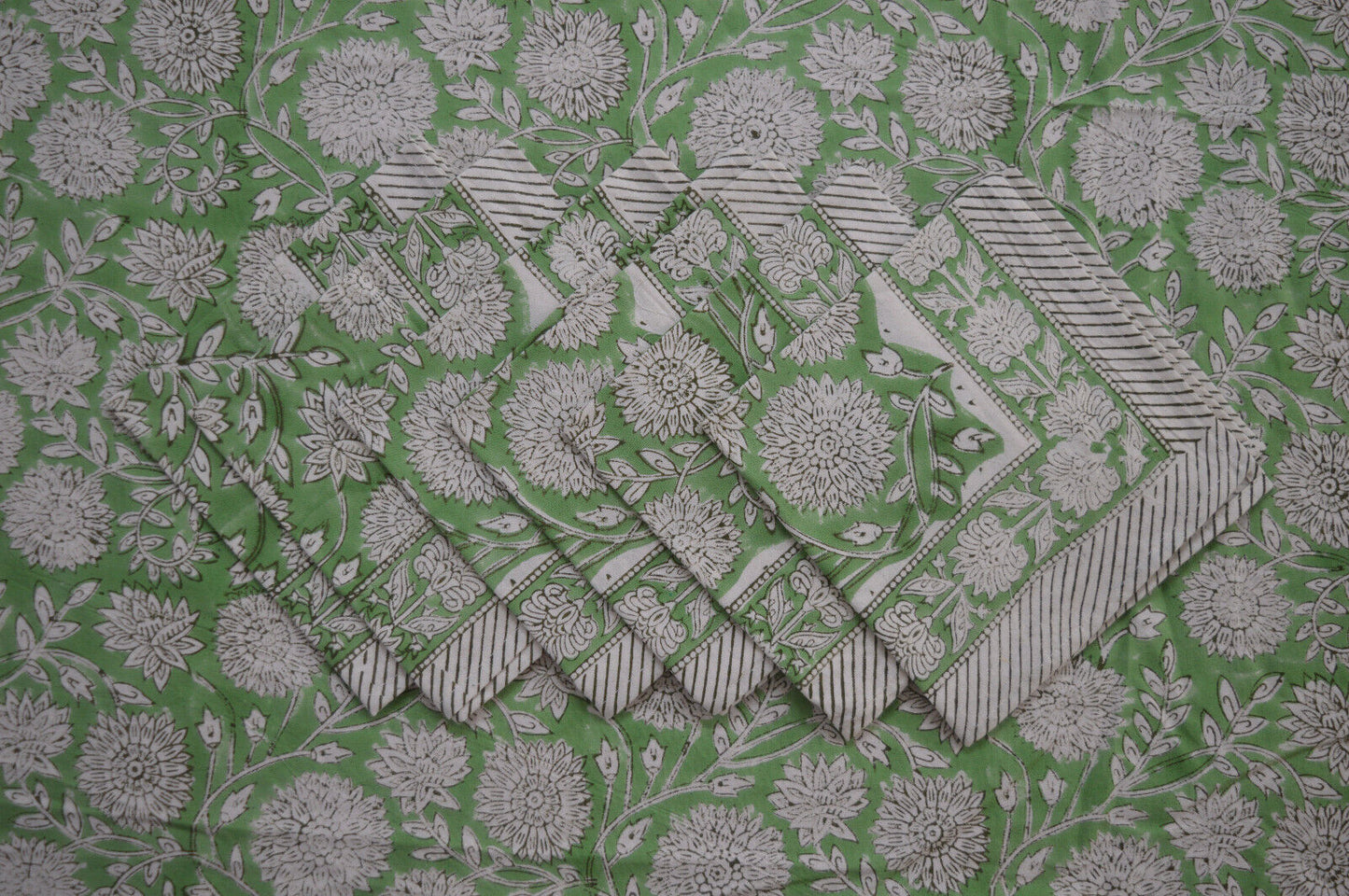 Indian Hand Block Traditional Printed Tablecloth Handmade Cotton Floral 6 Seater Tabletop Decorative for Dinning Table 60 * 90 Inches with Nepkins