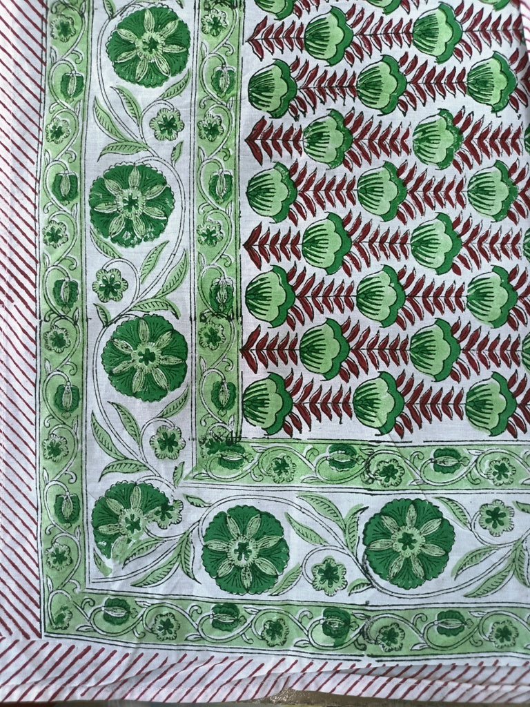 Indian Hand Block Traditional Printed Tablecloth Handmade Cotton Floral 6 Seater Tabletop Decorative for Dinning Table 60 * 90 Inches with Nepkins