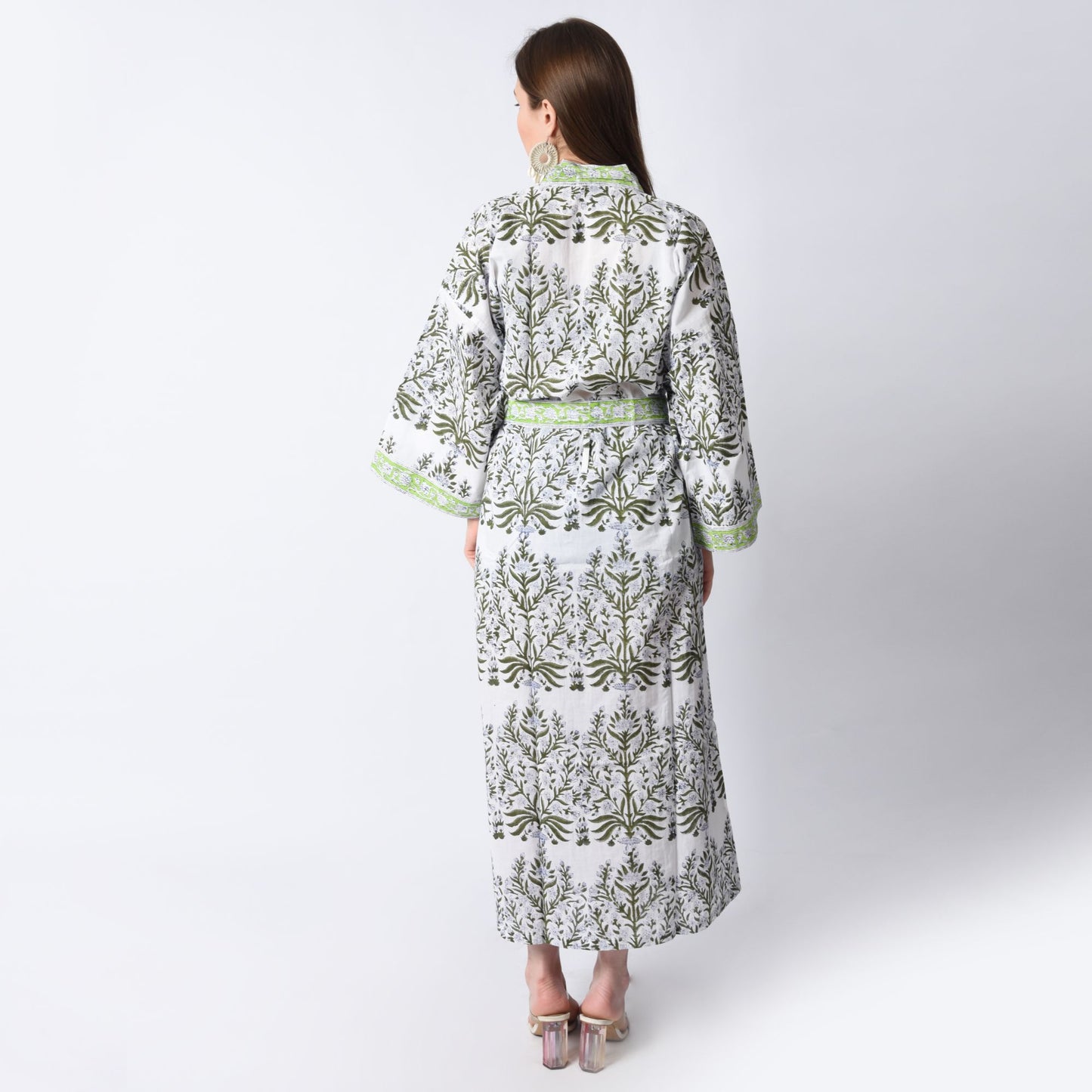 Hand Block Printed Sanganeri Jaipuri Floral Women Casual Kimono Dress Beach wear