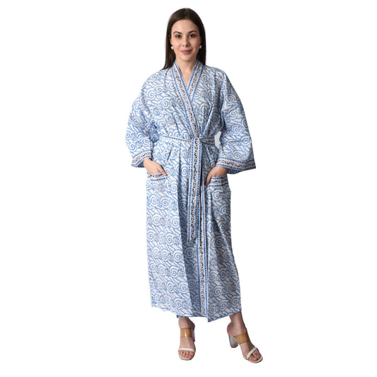 Handblock bedrucktes Sanganeri Jaipuri Florales Damen Kimonokleid Strandkleidung Schlafkleidung Gürtelkleid