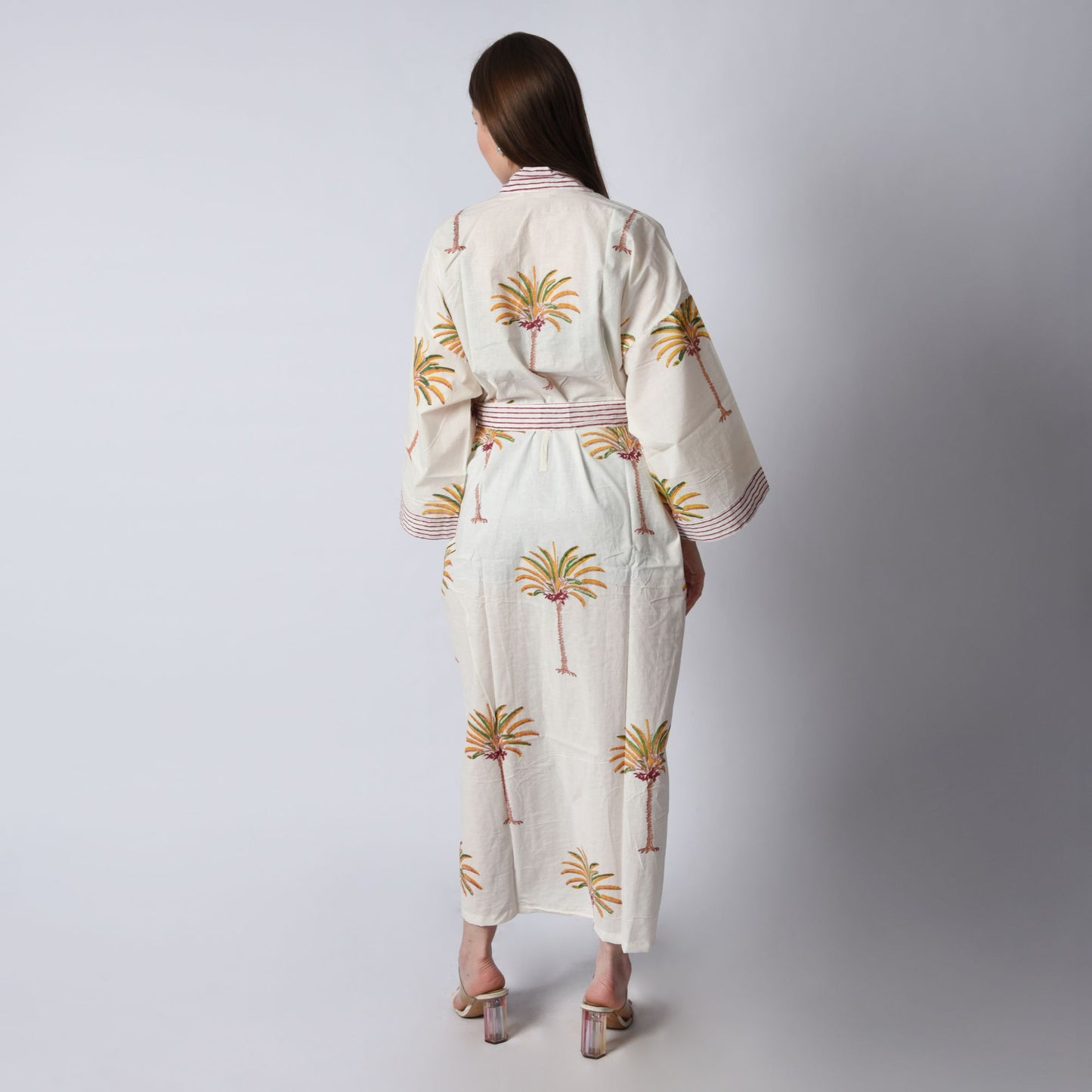 Handblock bedrucktes Sanganeri Jaipuri Florales Damen Kimonokleid Strandkleidung Schlafkleidung Gürtelkleid