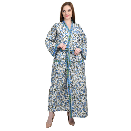 Handblock bedrucktes Sanganeri Jaipuri Florales Damen Kimonokleid Strandkleidung Schlafkleidung Gürtelkleid