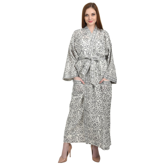 Handblock bedrucktes Sanganeri Jaipuri Florales Damen Kimonokleid Strandkleidung Schlafkleidung Gürtelkleid