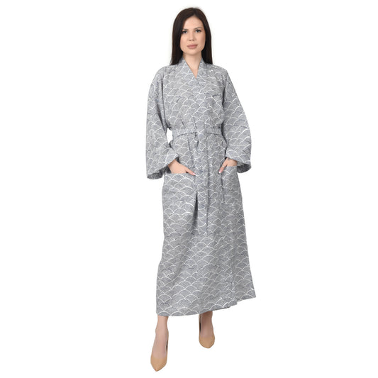 Handblock bedrucktes Sanganeri Jaipuri Florales Damen Kimonokleid Strandkleidung Schlafkleidung Gürtelkleid
