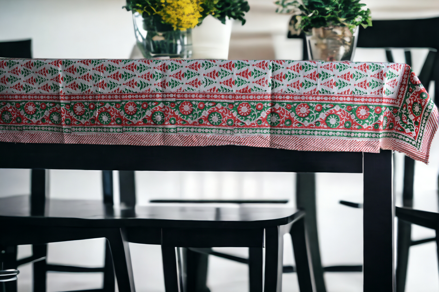 Indian Hand Block Traditional Printed Tablecloth Handmade Cotton Floral 6 Seater Tabletop Decorative for Dinning Table 60 * 90 Inches with Nepkins
